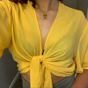 Wrap Tie Semi Sheer Top with Oversized Sleeves